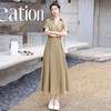 气质修身，翻领V心高腰松紧短袖连衣裙HR-HAYR72227 商品缩略图3