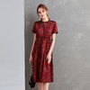 XT-21017-2送你一朵小红花 气质通勤夏季连衣裙 中长款小碎花香云纱丝绸裙子 商品缩略图0