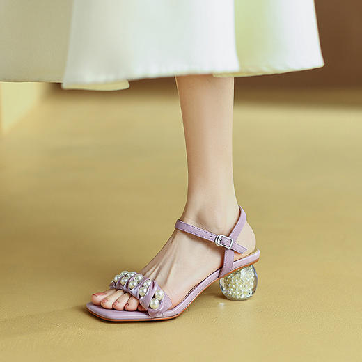 OLD-m951aa新款法式时尚气质方头高跟珍珠露趾凉鞋 商品图6