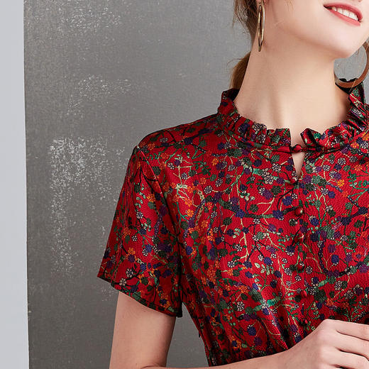 XT-21017-2送你一朵小红花 气质通勤夏季连衣裙 中长款小碎花香云纱丝绸裙子 商品图3