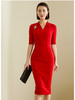 颈袖添香-连衣裙-“职场拼命红”系列 JG182255T1X5颈袖添香季修身气质包臀显瘦五分袖职场装V领OL连衣裙 修身气质包臀职场装V领OL连衣裙 商品缩略图3