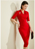 颈袖添香-连衣裙-“职场拼命红”系列 JG182255T1X5颈袖添香季修身气质包臀显瘦五分袖职场装V领OL连衣裙 修身气质包臀职场装V领OL连衣裙 商品缩略图1