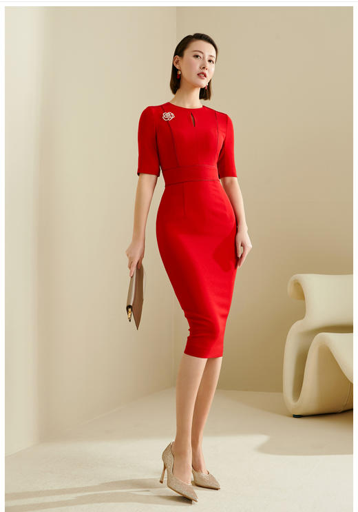 颈袖添香-连衣裙-“职场拼命红”系列🔸每个职场女性，都要拥有的一抹“拼命红”，它是专属于我们职场女性的“战袍”JG283984T2X5 商品图6