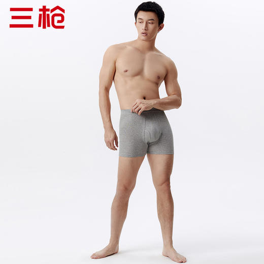 Threegun三枪 【舒肤棉】罗纹弹力男士平角短裤四角内裤（1条装）-50671B011 商品图0