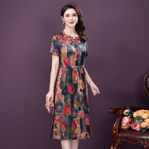 阔太太洋气大码，短袖气质宽松连衣裙YMR-8687 商品图2