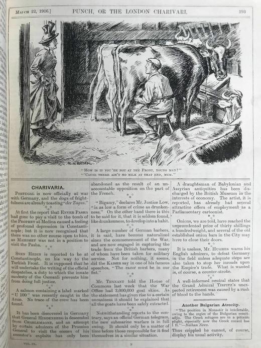 1916年1-6月 英国讽刺漫画杂志《笨拙》 数百幅插图 漆布精装16开 商品图11