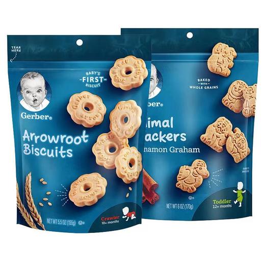 【2袋装】美国进口GERBER嘉宝葛粉麦圈曲奇动物全麦饼干磨牙饼干零食 商品图3
