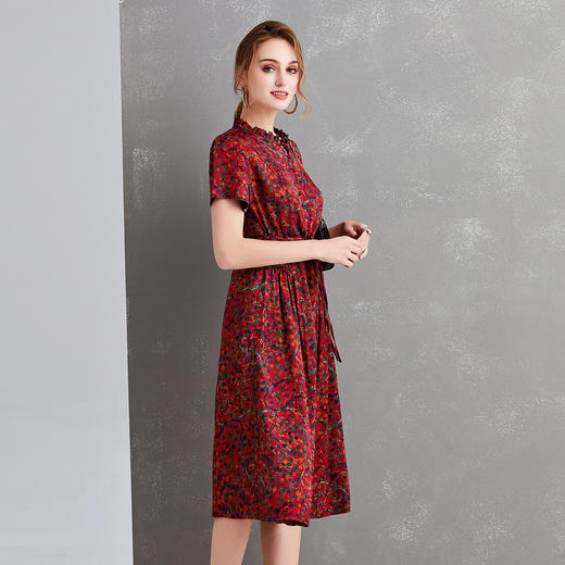 XT-21017-2送你一朵小红花 气质通勤夏季连衣裙 中长款小碎花香云纱丝绸裙子 商品图2
