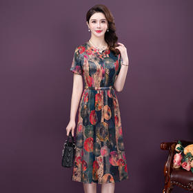 阔太太洋气大码，短袖气质宽松连衣裙YMR-8687