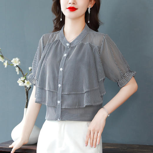 MZ802404 通勤2022夏季新款气质通勤女装休闲衬衫衣女显瘦百搭荷叶边上衣女 商品图0