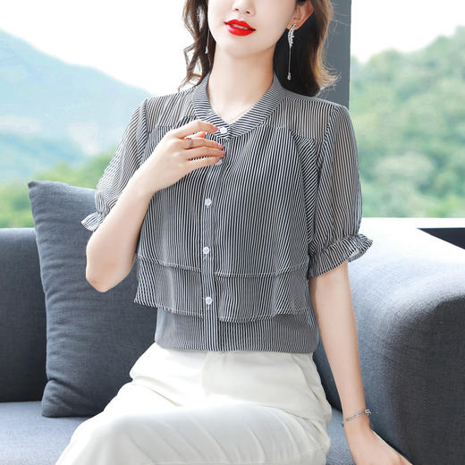 MZ802404 通勤2022夏季新款气质通勤女装休闲衬衫衣女显瘦百搭荷叶边上衣女 商品图2