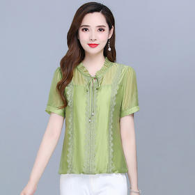 WE-KSY-LH2A39 时尚大码雪纺衫女短款2022夏季新款修身显瘦气质优雅翻领打底小衫