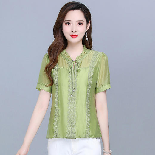 WE-KSY-LH2A39 时尚大码雪纺衫女短款2022夏季新款修身显瘦气质优雅翻领打底小衫 商品图0