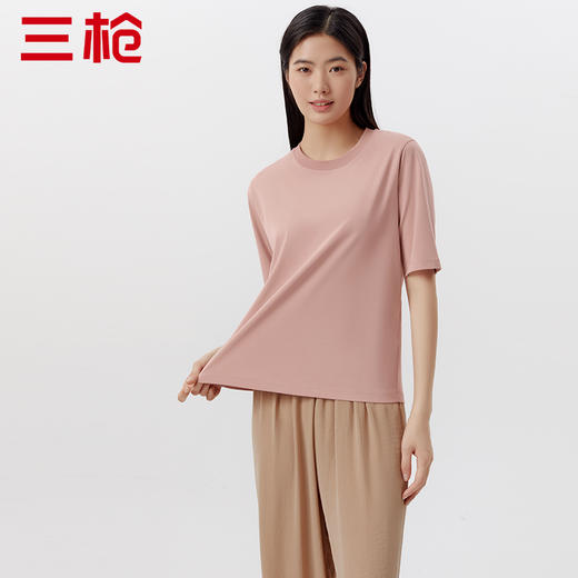 Threegun三枪 【沁凉棉】圆领女士中袖上衣打底衫-24132A011 商品图3