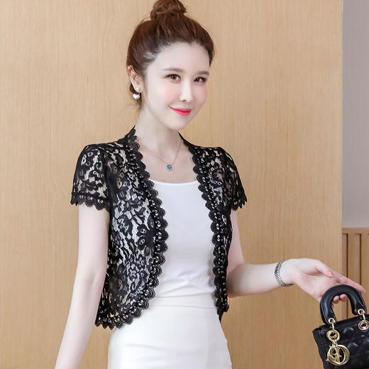 新款蕾丝短袖外套，旗袍伴侣重工钉珠时尚百搭短外套KQL-3580 商品图3
