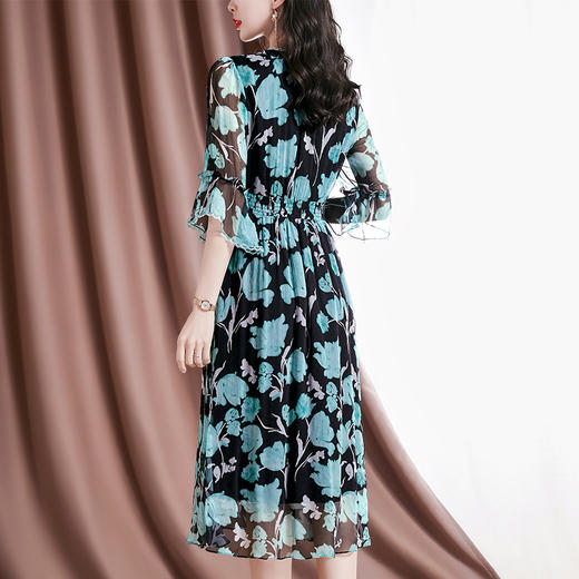 优雅修身，新款100%桑蚕丝印花镂空短袖连衣裙SM-82297913 商品图4