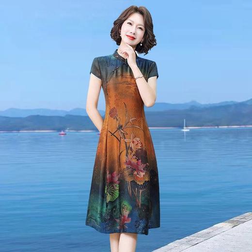 OLG-18J548 香云纱真丝连衣裙夏季女装短袖小个子旗袍刺绣桑蚕丝宽松裙子夏天 商品图2