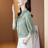 YHSS-20742 时尚七分袖刺绣纯色气质简约百搭仿桑蚕丝上衣 商品缩略图3