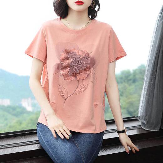 JXGW-中老年女装短袖2022实拍夏季新款纯棉半袖大码t恤女中年妈妈夏装 商品图0