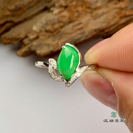 派瑞翡翠 18k金翡翠戒指 冰种 绿色 商品图2