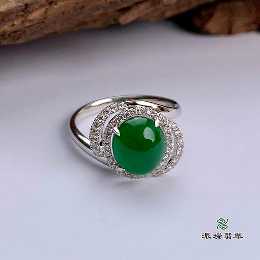 派瑞翡翠 18k金翡翠戒指 冰种 绿色 商品图1