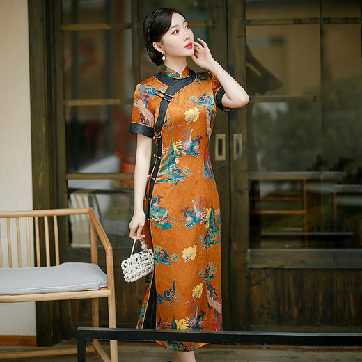 2022春夏新款复古改良中国风长款短袖大码旗袍 GSJ-3053 商品图2