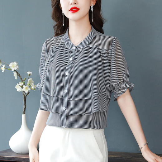 MZ802404 通勤2022夏季新款气质通勤女装休闲衬衫衣女显瘦百搭荷叶边上衣女 商品图3