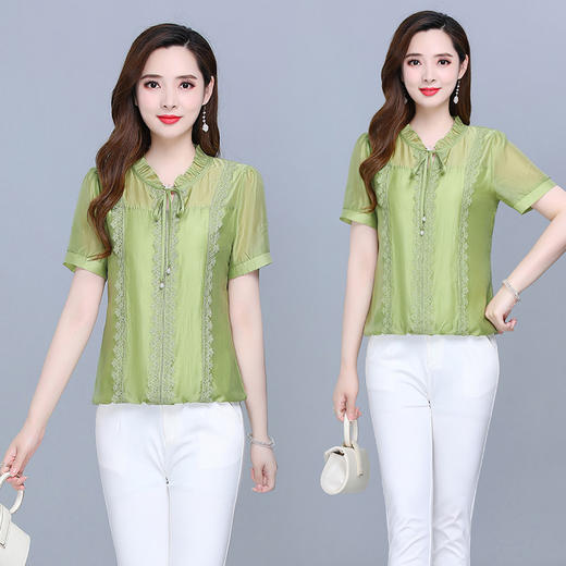 WE-KSY-LH2A39 时尚大码雪纺衫女短款2022夏季新款修身显瘦气质优雅翻领打底小衫 商品图2