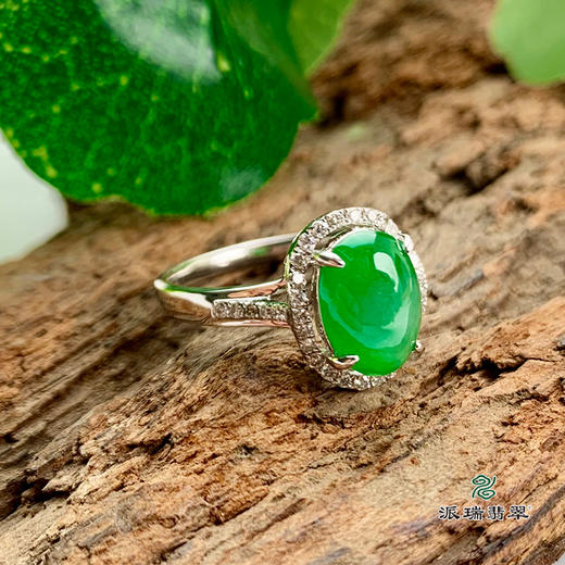 派瑞翡翠 18k金翡翠戒指 冰种 绿色 商品图0