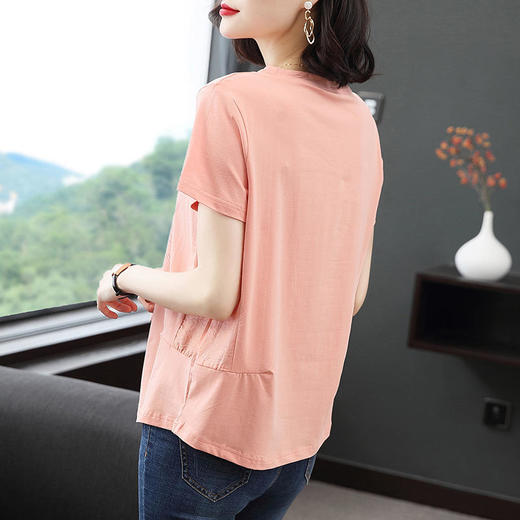 JXGW-中老年女装短袖2022实拍夏季新款纯棉半袖大码t恤女中年妈妈夏装 商品图2