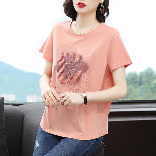 JXGW-中老年女装短袖2022实拍夏季新款纯棉半袖大码t恤女中年妈妈夏装 商品图3