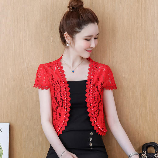 新款蕾丝短袖外套，旗袍伴侣重工钉珠时尚百搭短外套KQL-3580 商品图2
