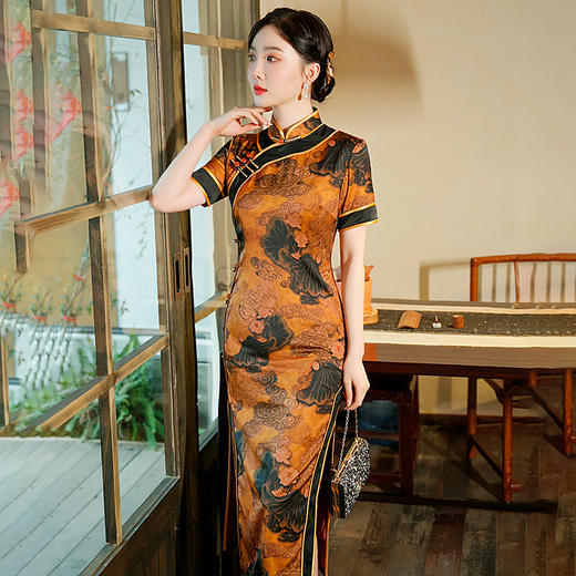2022春夏新款复古改良中国风长款短袖大码旗袍 GSJ-3053 商品图3