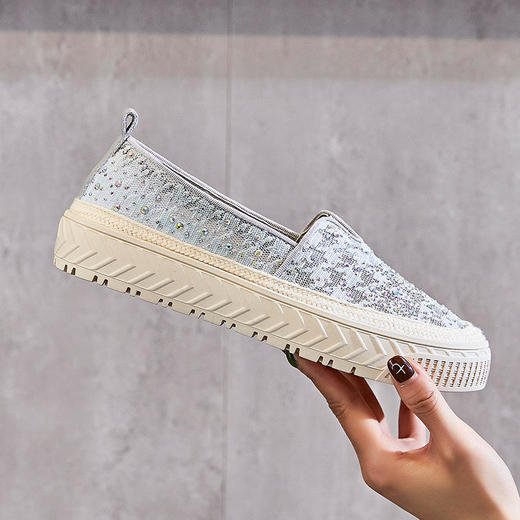 新款百搭，蕾丝网水钻渔夫鞋浅口女单鞋一脚蹬小白鞋ML-7908 商品图3