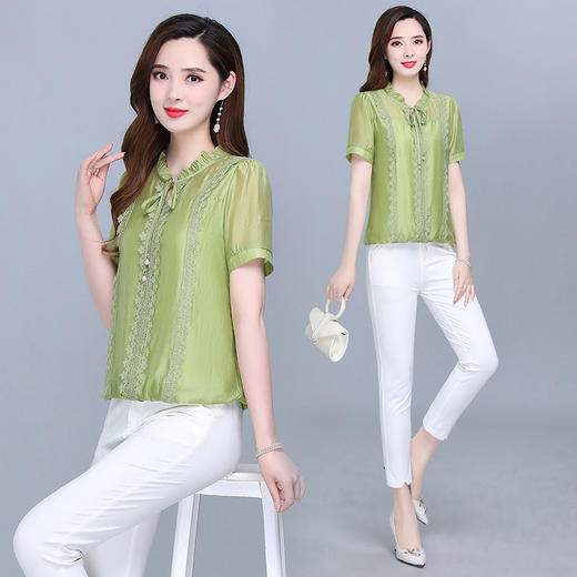 WE-KSY-LH2A39 时尚大码雪纺衫女短款2022夏季新款修身显瘦气质优雅翻领打底小衫 商品图1