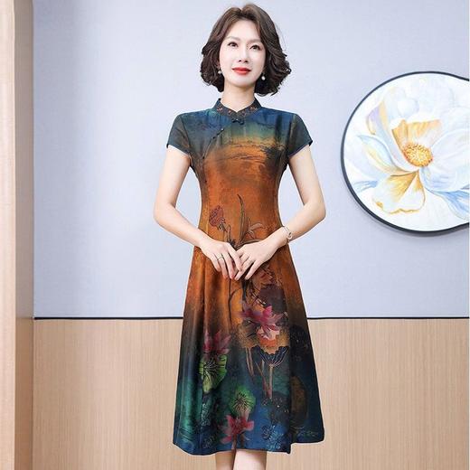 OLG-18J548 香云纱真丝连衣裙夏季女装短袖小个子旗袍刺绣桑蚕丝宽松裙子夏天 商品图3