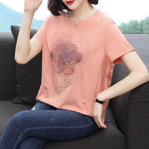 JXGW-中老年女装短袖2022实拍夏季新款纯棉半袖大码t恤女中年妈妈夏装 商品图1