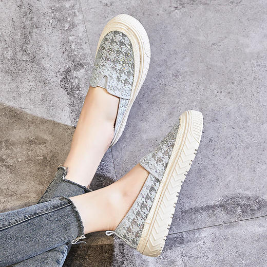 新款百搭，蕾丝网水钻渔夫鞋浅口女单鞋一脚蹬小白鞋ML-7908 商品图4