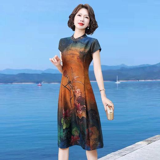 OLG-18J548 香云纱真丝连衣裙夏季女装短袖小个子旗袍刺绣桑蚕丝宽松裙子夏天 商品图1