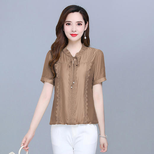 WE-KSY-LH2A39 时尚大码雪纺衫女短款2022夏季新款修身显瘦气质优雅翻领打底小衫 商品图3