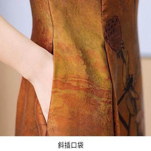 OLG-18J548 香云纱真丝连衣裙夏季女装短袖小个子旗袍刺绣桑蚕丝宽松裙子夏天 商品图8