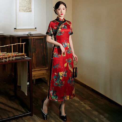 2022春夏新款复古改良中国风长款短袖大码旗袍 GSJ-3053 商品图1