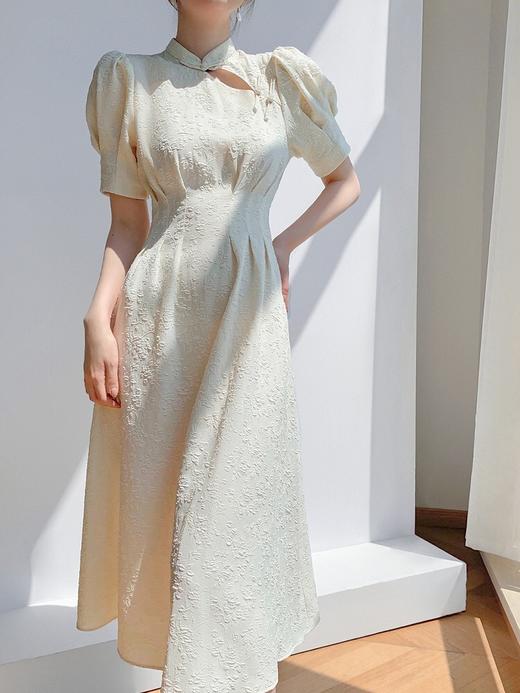 （清仓现货）【社群供V】复古改良白色旗袍新款法式连衣裙短袖气质裙子涤纶 商品图0