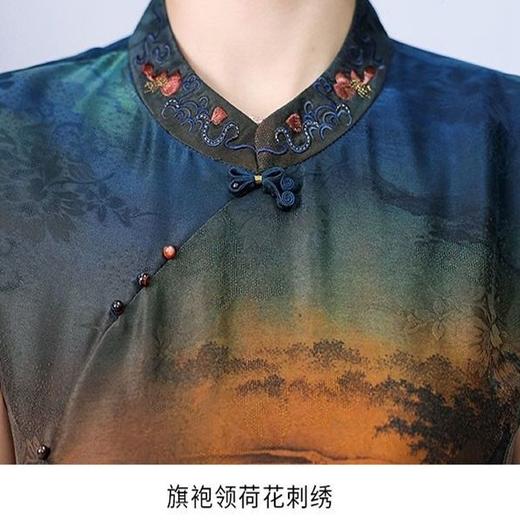 OLG-18J548 香云纱真丝连衣裙夏季女装短袖小个子旗袍刺绣桑蚕丝宽松裙子夏天 商品图7