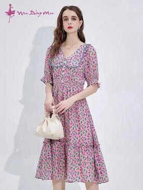 五丁目夏款V领真丝长裙