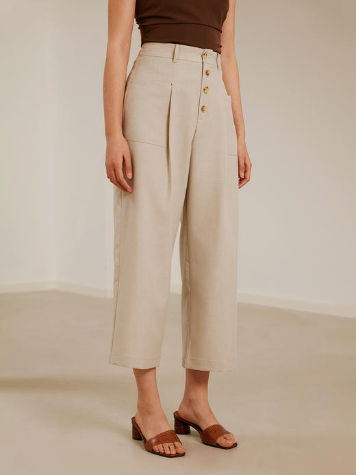 HeyDress麻感直筒裤女夏季高腰设计感小众九分休闲裤垂感裤子 商品图1