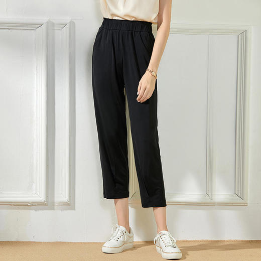 丁摩 春夏薄凉爽超大弹力针织醋酸9分裤小脚裤休闲裤Q121144DB199 商品图0