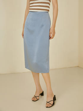 HeyDress缎面半身裙女夏季通勤百搭丝滑缎面开叉半裙优雅气质裙子