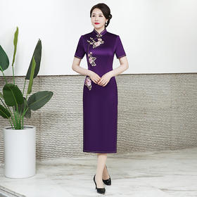 真丝桑蚕丝旗袍连衣裙，优雅修身妈妈装旗袍礼服BLH2241