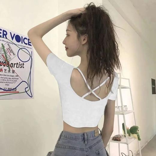 【紧身、性感、露腰T恤】黛唯梵纯棉短款上衣修身短袖，美背舞蹈上衣U领，网红辣妹简约女学生t恤女潮热卖 商品图5